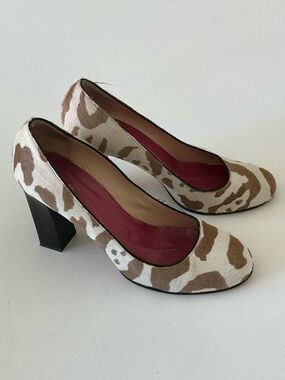 kate spade Brown and White Leopard-Print Block Heel Pumps